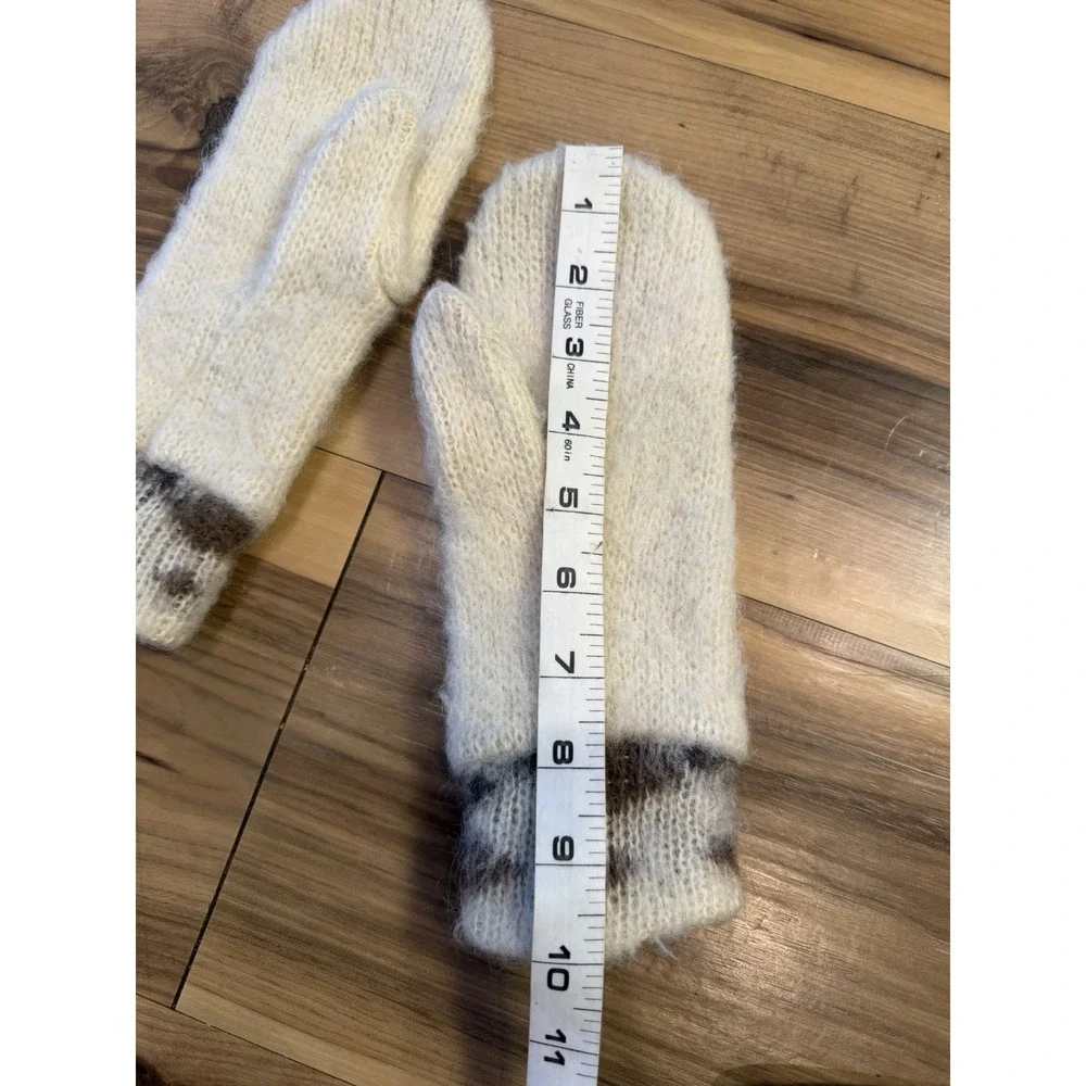Vintage ICEWOOL Norway Wool Blend Mittens Cream Brown Nordic Fair Isle